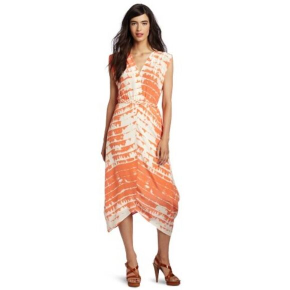 Charlie Jade 100% silk size Medium NWT orange and white  v shaped hemline - Picture 1 of 9